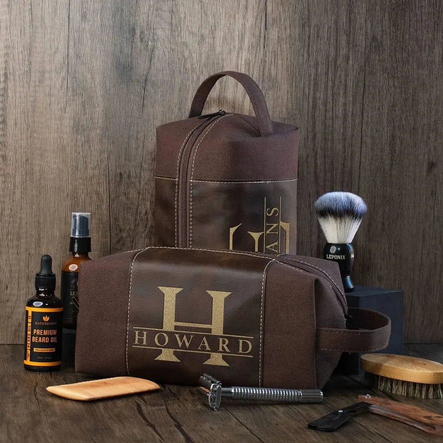 JMT-620426 Large Capacity Portable Handheld Vintage Canvas and PU Leather Toiletry Bag