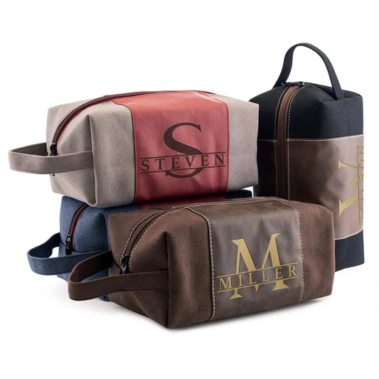 JMT-620426 Large Capacity Portable Handheld Vintage Canvas and PU Leather Toiletry Bag