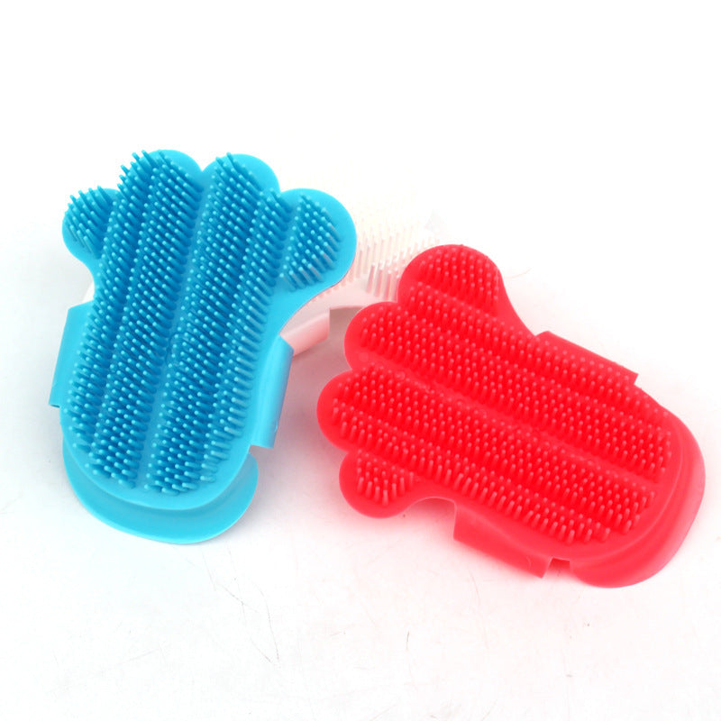 JMT-620618 Foot-Shaped Rubber Pet Bathing and Massage Brush in Red, Blue, and White