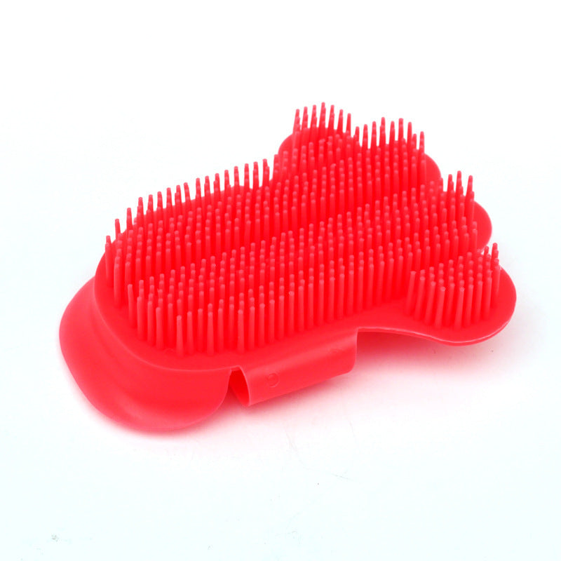 JMT-620618 Foot-Shaped Rubber Pet Bathing and Massage Brush in Red, Blue, and White