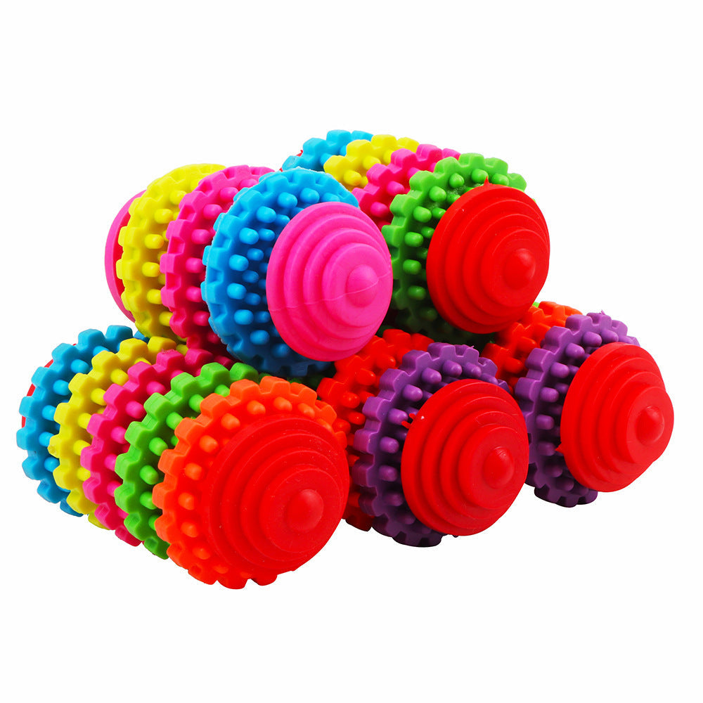 JMT-620682 Colorful Rubber Dog Toy Ball with Swivel Gear Design - 7 Rings Molar Ball