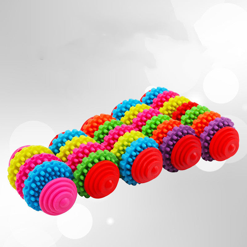 JMT-620682 Colorful Rubber Dog Toy Ball with Swivel Gear Design - 7 Rings Molar Ball
