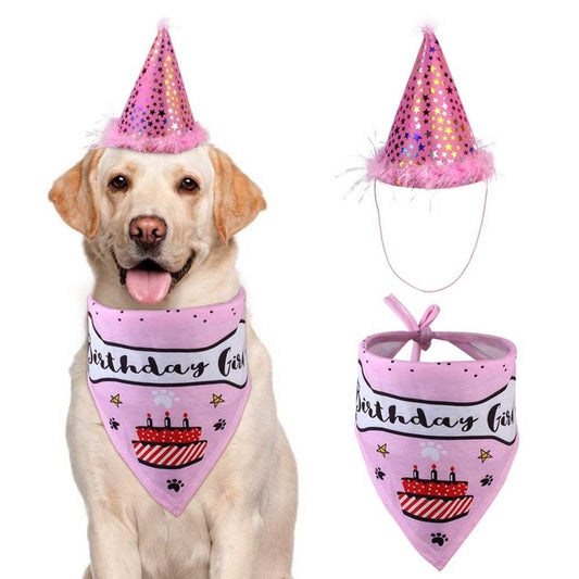 JMT-621002 Pet Birthday Party Hat and Saliva Towel Set for Dogs and Cats – One Size Fits All