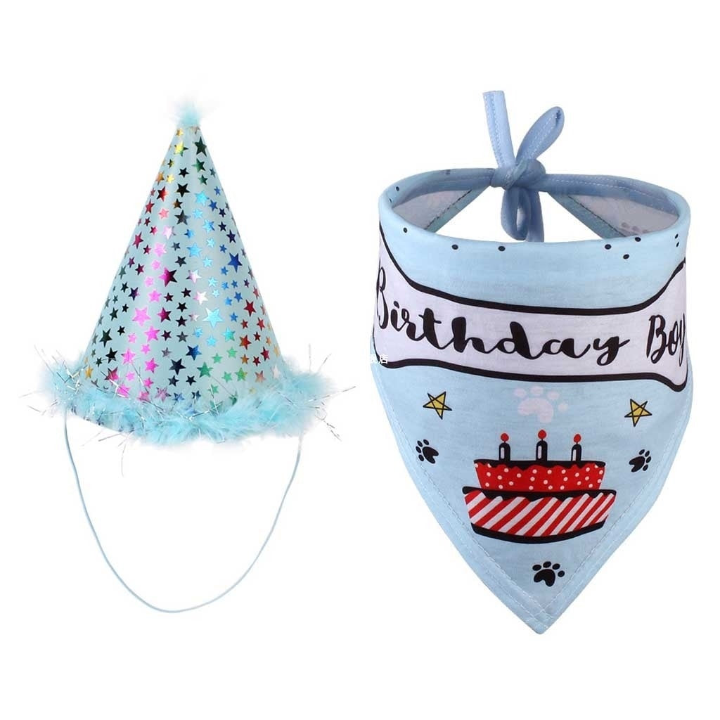 JMT-621002 Pet Birthday Party Hat and Saliva Towel Set for Dogs and Cats – One Size Fits All