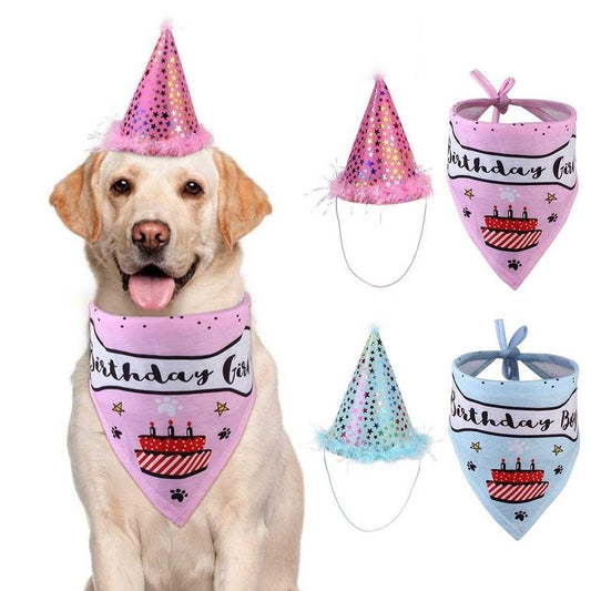 JMT-621002 Pet Birthday Party Hat and Saliva Towel Set for Dogs and Cats – One Size Fits All