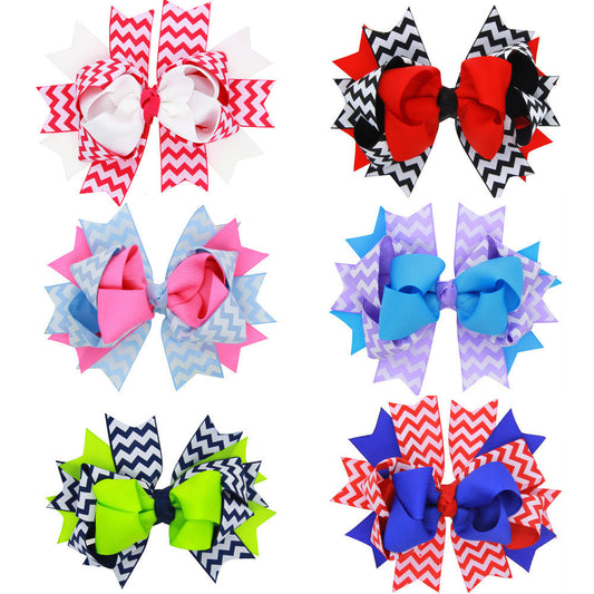 JMT-621066 Children's Wavy Bow Hairpin - Color Matching in Red, Green, Blue, White, Sapphire Blue, Rose Red, 12x9cm