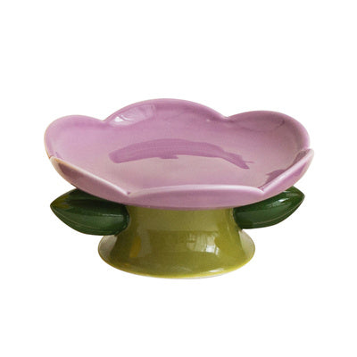 JMT-621706 Ceramic Cat Bowl with Flower Design and Silicone Pad - Multiple Colors Available
