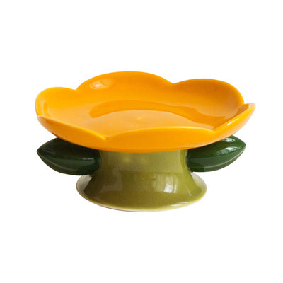 JMT-621706 Ceramic Cat Bowl with Flower Design and Silicone Pad - Multiple Colors Available