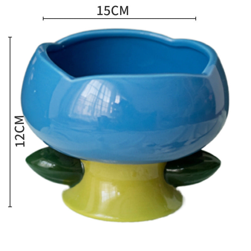 JMT-621706 Ceramic Cat Bowl with Flower Design and Silicone Pad - Multiple Colors Available