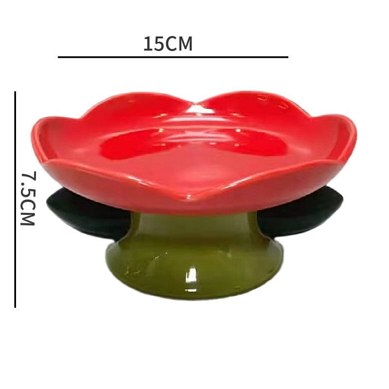 JMT-621706 Ceramic Cat Bowl with Flower Design and Silicone Pad - Multiple Colors Available