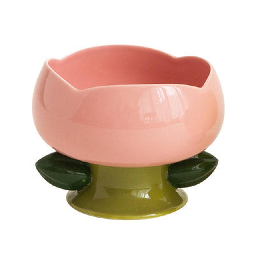 JMT-621706 Ceramic Cat Bowl with Flower Design and Silicone Pad - Multiple Colors Available