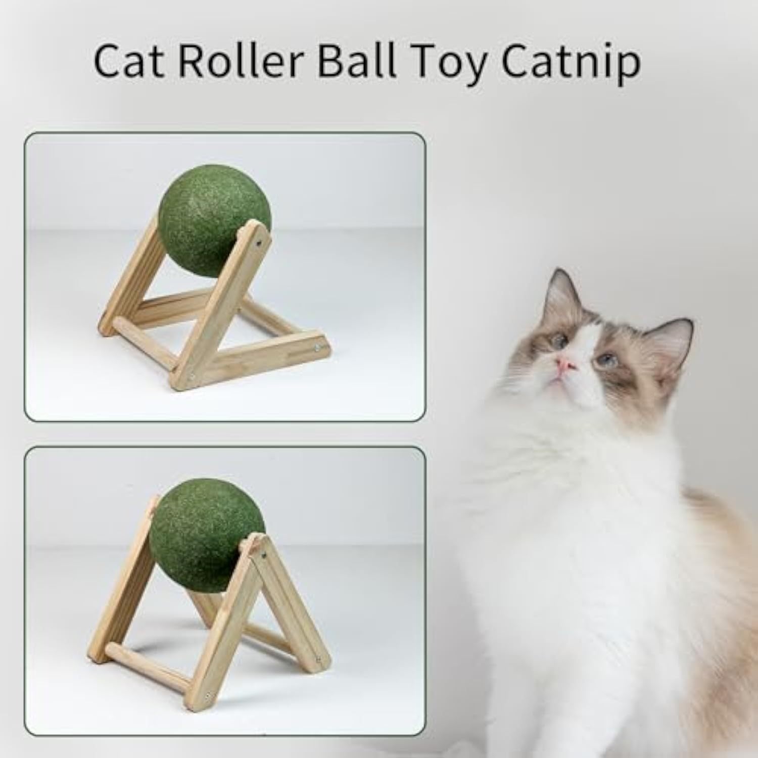 JMT-621834 Giant Catnip Ball with Wooden Holder - Safe and Healthy Cat Toy for Indoor Cats
