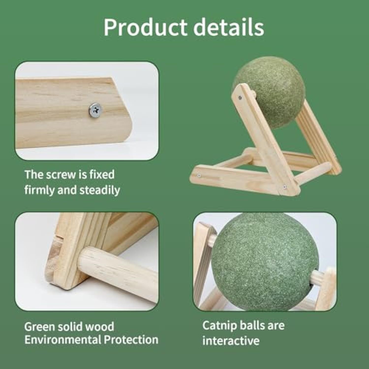 JMT-621834 Giant Catnip Ball with Wooden Holder - Safe and Healthy Cat Toy for Indoor Cats