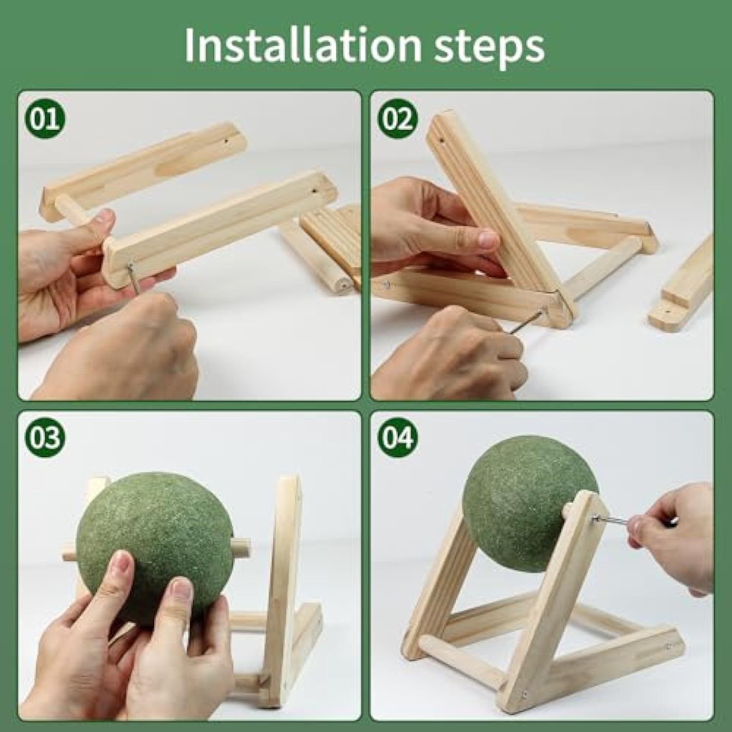 JMT-621834 Giant Catnip Ball with Wooden Holder - Safe and Healthy Cat Toy for Indoor Cats