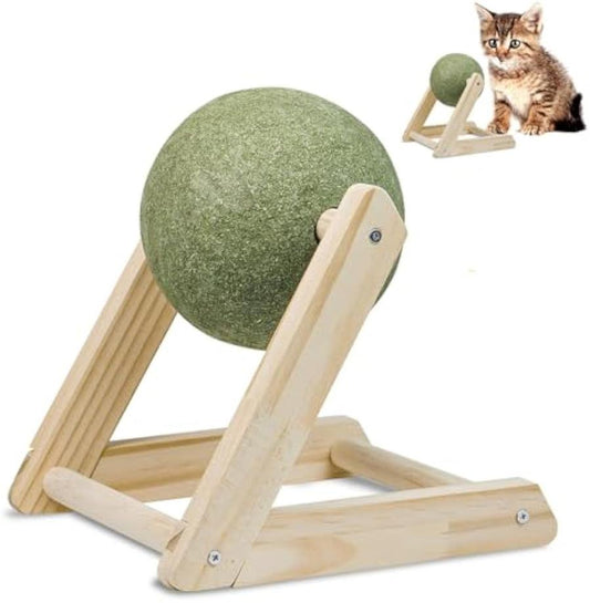 JMT-621834 Giant Catnip Ball with Wooden Holder - Safe and Healthy Cat Toy for Indoor Cats