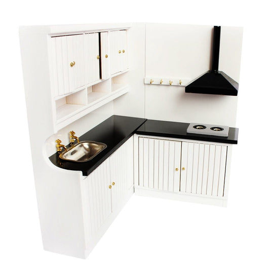 JMT-622474 Two-Piece European-Style Dollhouse Kitchen Cabinets Set with Working Doors and Metal Handles