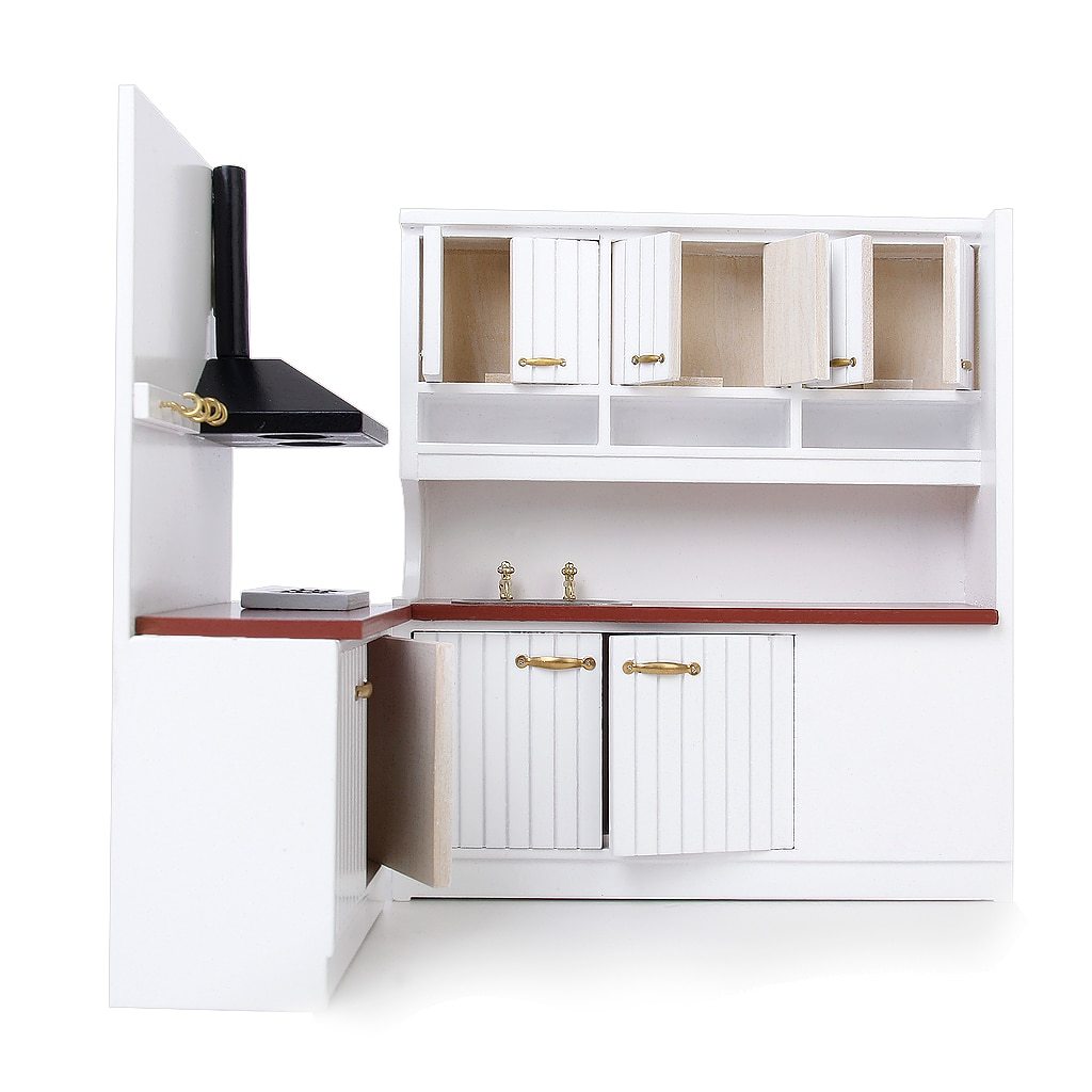 JMT-622474 Two-Piece European-Style Dollhouse Kitchen Cabinets Set with Working Doors and Metal Handles