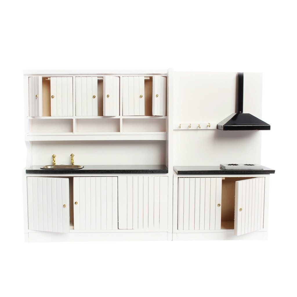 JMT-622474 Two-Piece European-Style Dollhouse Kitchen Cabinets Set with Working Doors and Metal Handles