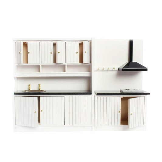 JMT-622474 Two-Piece European-Style Dollhouse Kitchen Cabinets Set with Working Doors and Metal Handles