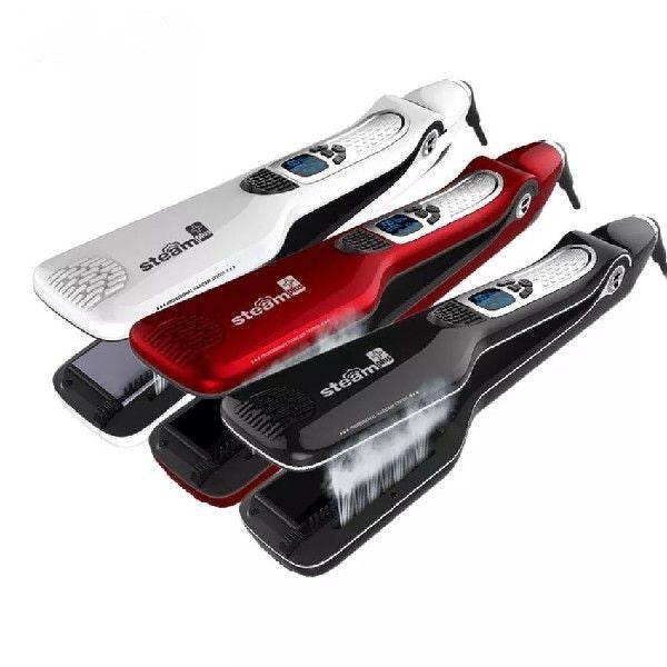 JMT-622666 Steam Hair Brush with Titanium Ceramic Flat Iron and LCD Display, Fast Straightening, 40ML Water Tank