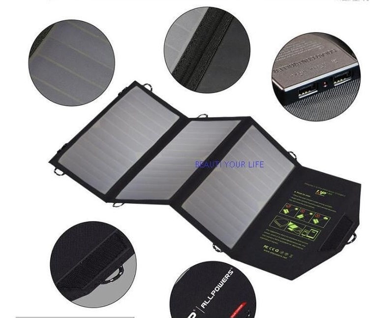 JMT-622858 Portable Foldable Dual USB 5V/2.1A Waterproof Solar Panel Charger for Outdoor Use