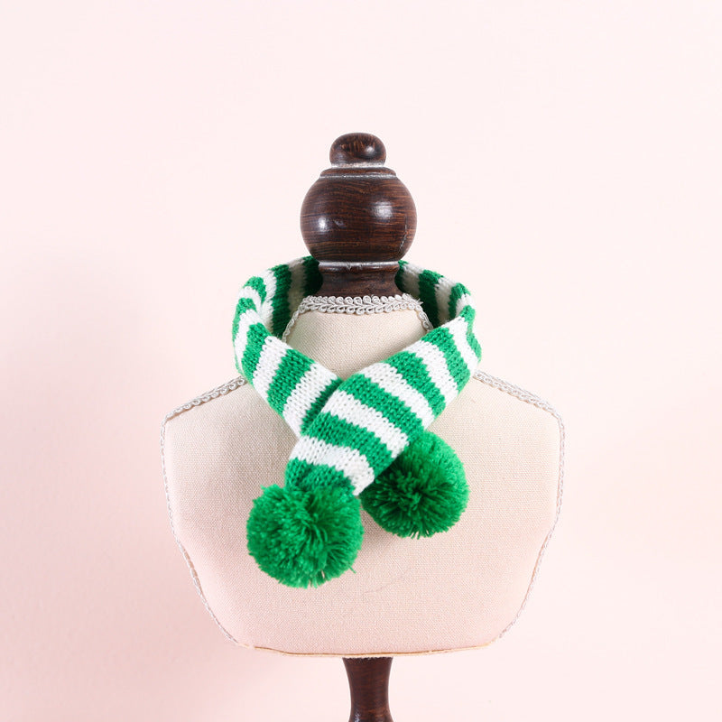 JMT-623498 Pet Knitted Woolen Striped Scarf for Holiday Celebrations - Red and Green Design, Available in S and M Sizes