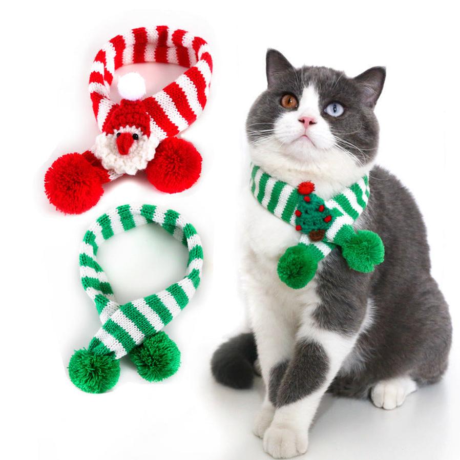 JMT-623498 Pet Knitted Woolen Striped Scarf for Holiday Celebrations - Red and Green Design, Available in S and M Sizes