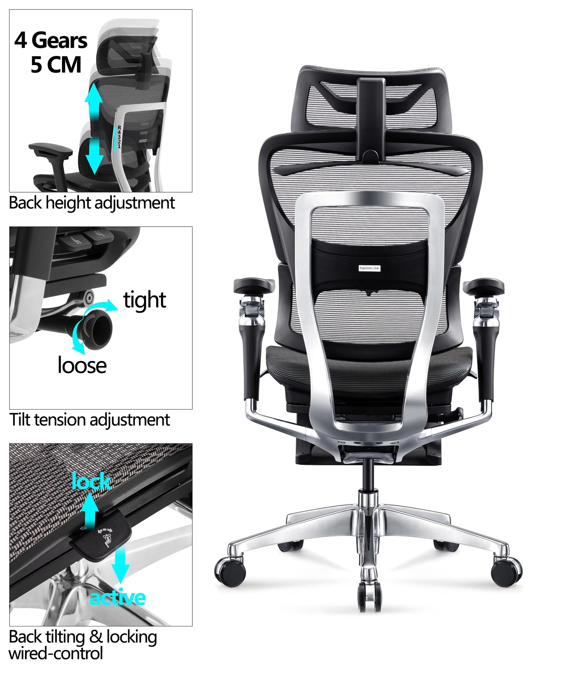 JMT-624586 Ergonomic High Back Adjustable Gaming Chair with 7D Armrests for Office and Computer Use