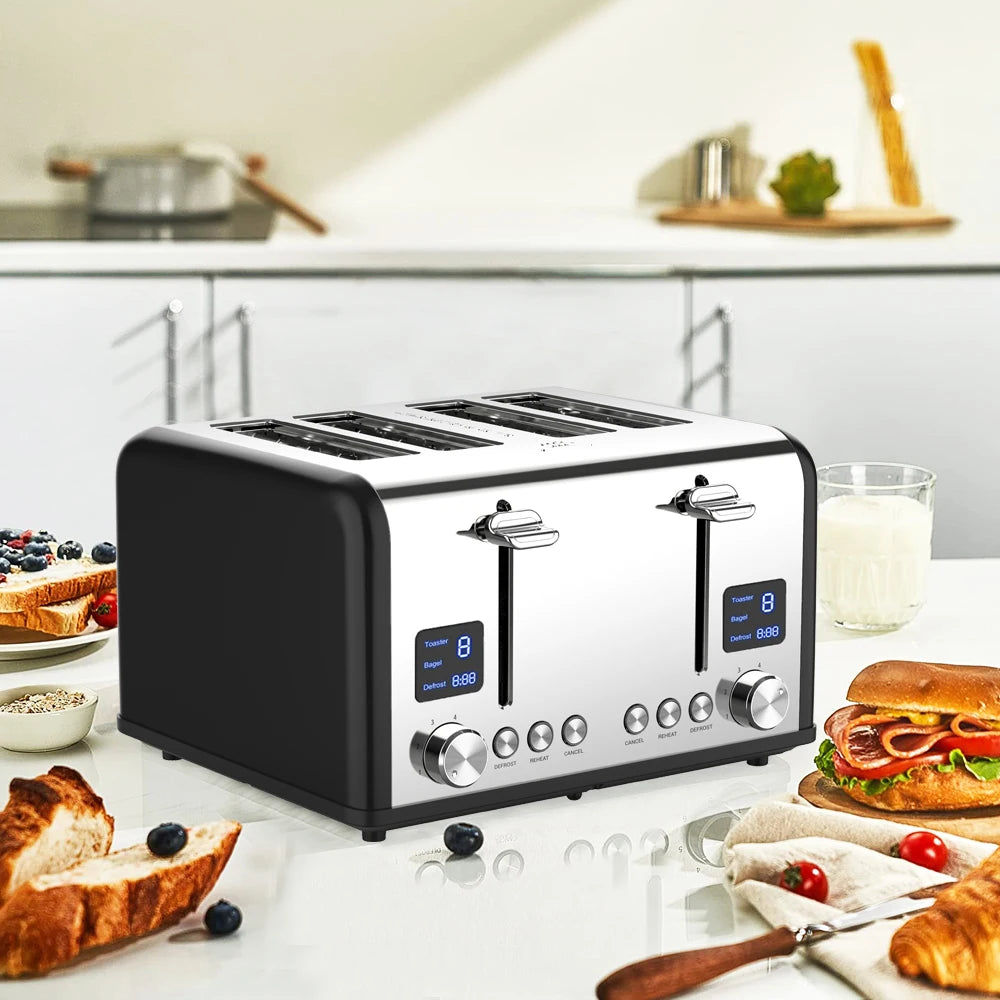 JMT-625802 Digital 4-Slice Electric Toaster with LED Display for Even Toasting and Smart Settings
