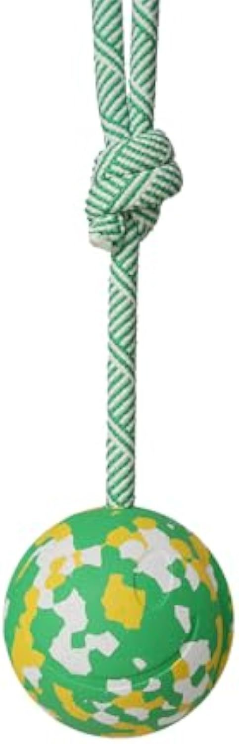 JMT-626122 Interactive Dog Ball with Rope - Natural Rubber Fetch and Tug Toy for Small and Medium Dogs