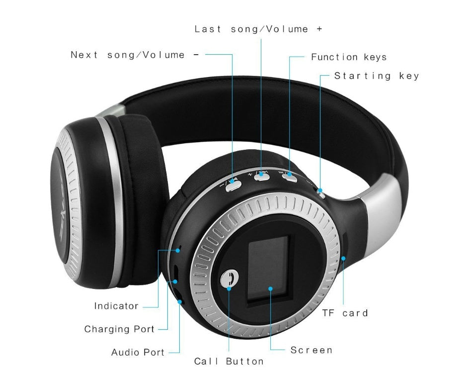 JMT-626634 High-Fidelity Wireless Bluetooth Headset with FM, Microphone, and TF Card Support