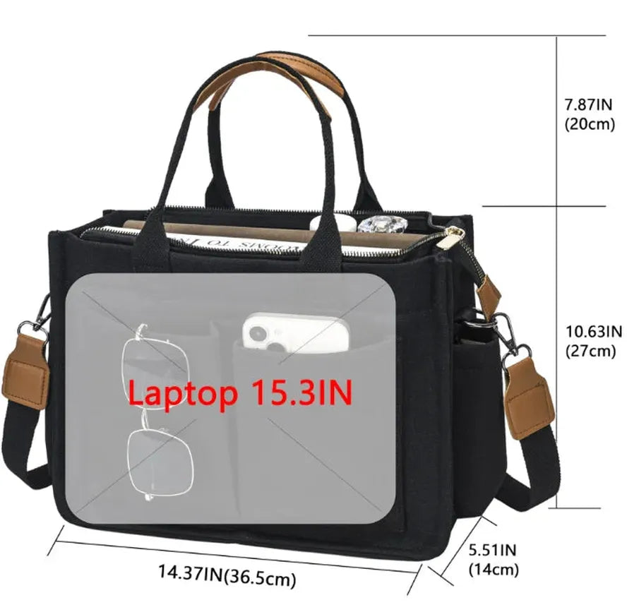 JMT-626634 Stylish Large Capacity Canvas Tote Bag with Zipper Closure for Laptop, Books, and Daily Essentials