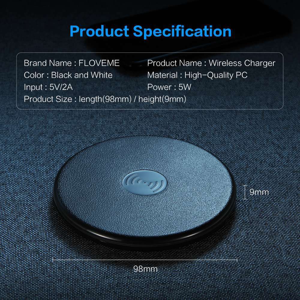 JMT-626826 Ultra-Light Portable Wireless Charger for Mobile Phones - Metal Design in Black