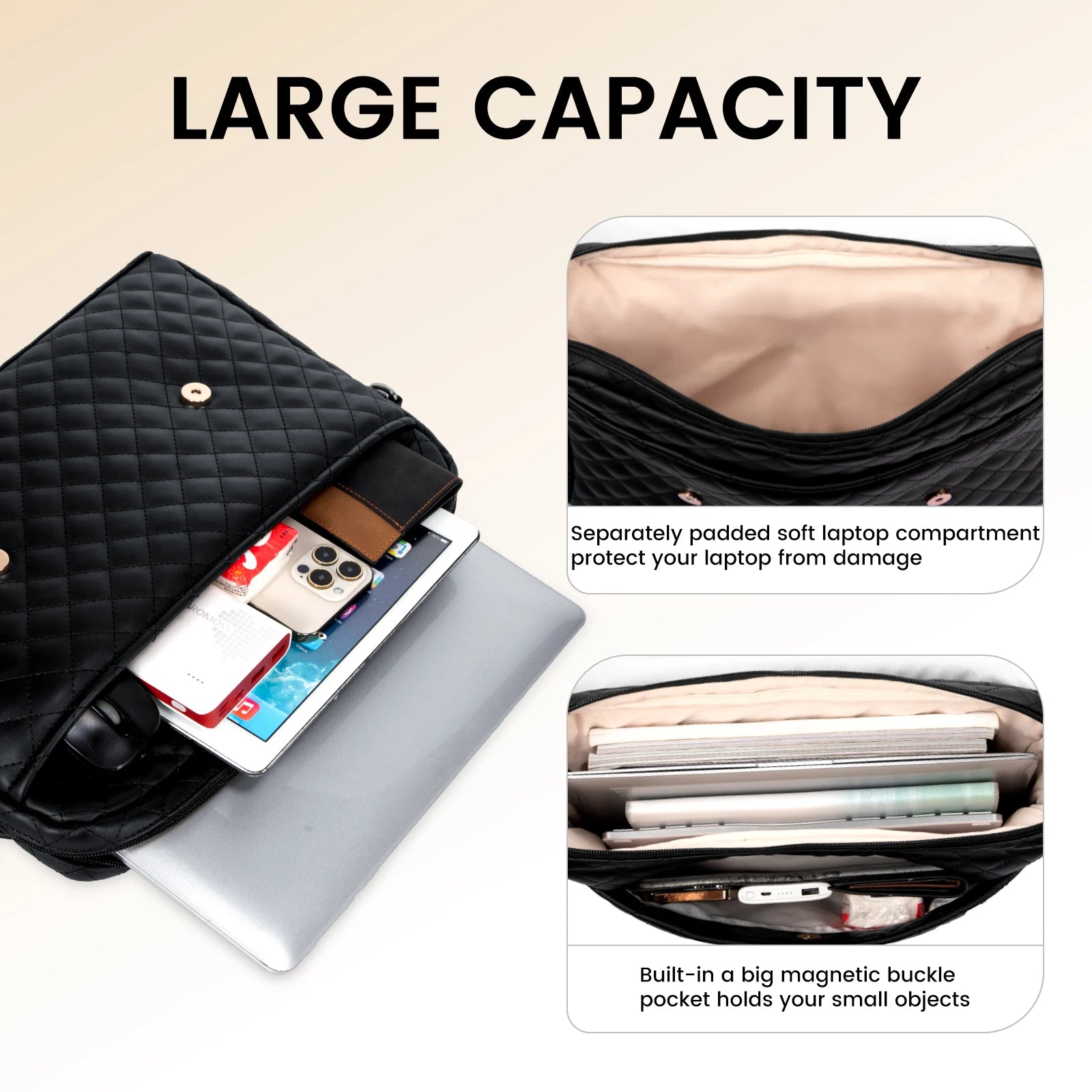 JMT-626954 Stylish PU Leather Waterproof Laptop Bag for Office Use - Tote Messenger Briefcase