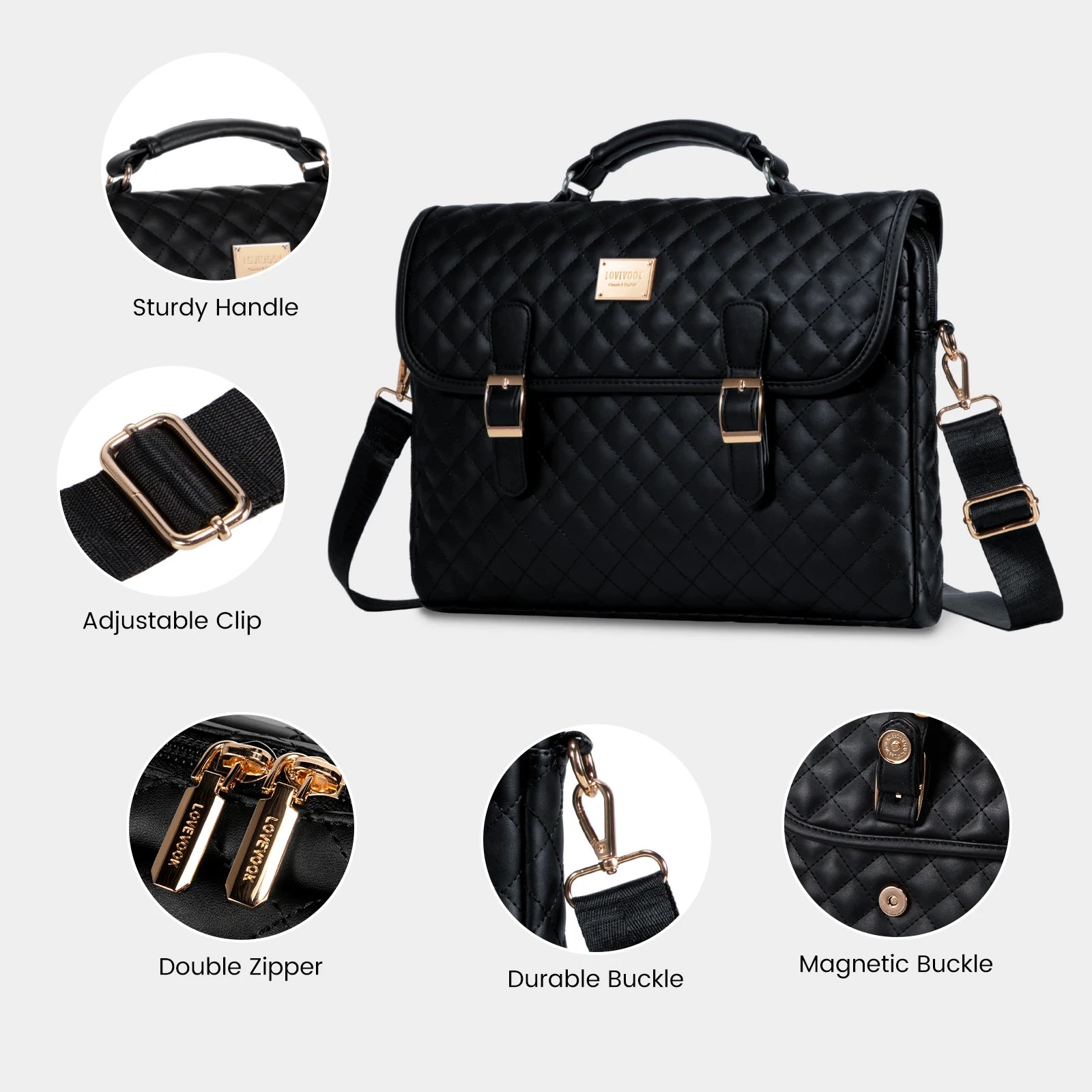 JMT-626954 Stylish PU Leather Waterproof Laptop Bag for Office Use - Tote Messenger Briefcase