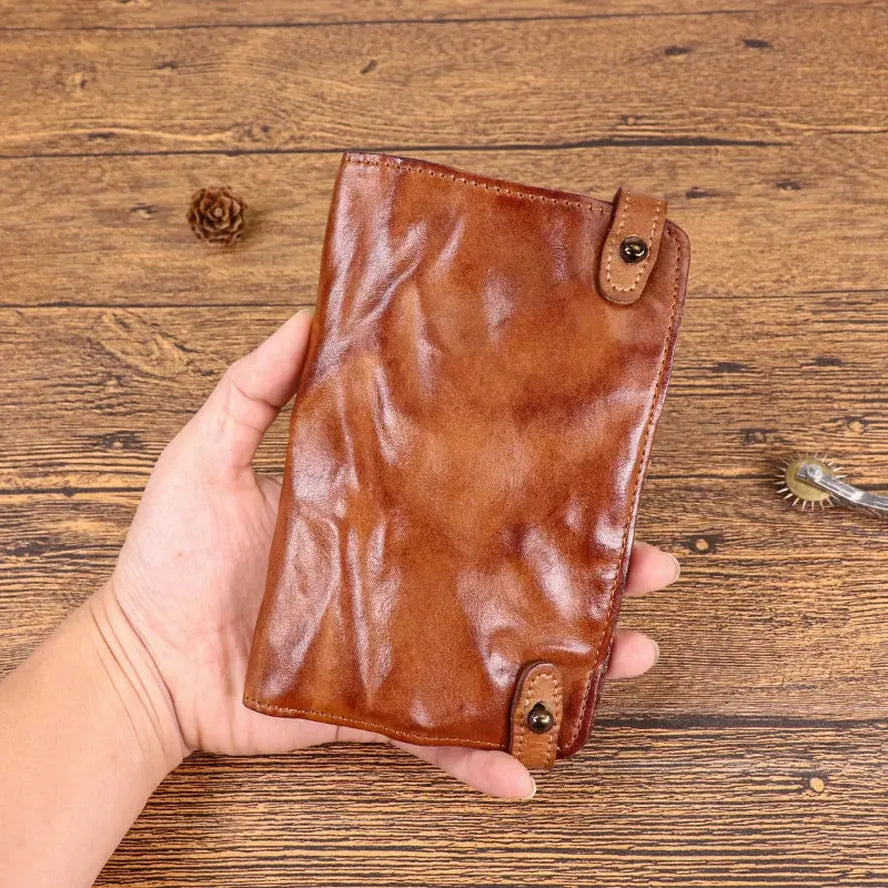 JMT-627658 Vintage Leather Multi-card Long Wallet with Coin Compartment and Money Clip