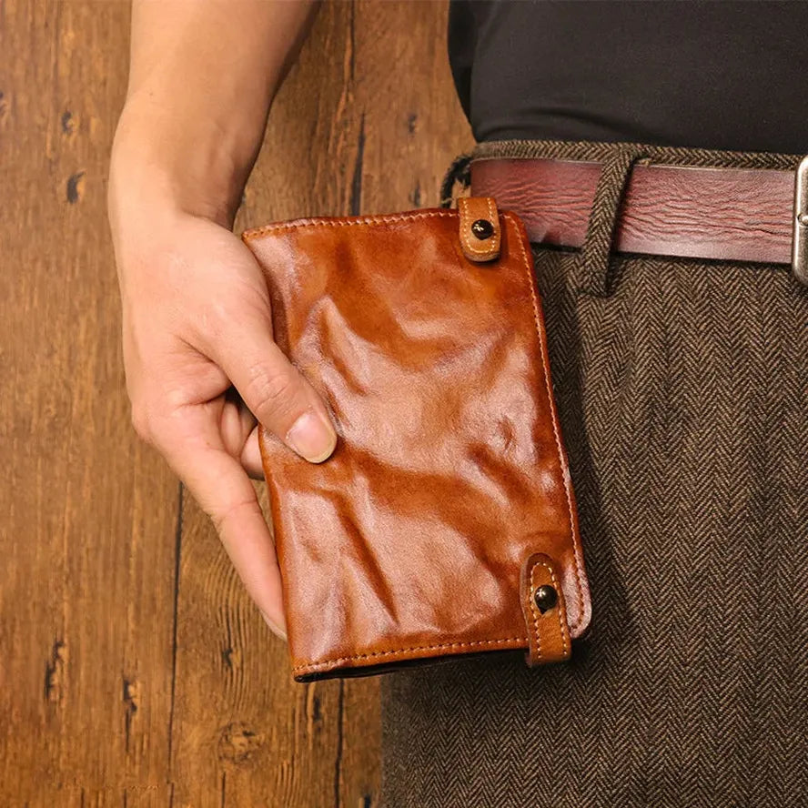 JMT-627658 Vintage Leather Multi-card Long Wallet with Coin Compartment and Money Clip
