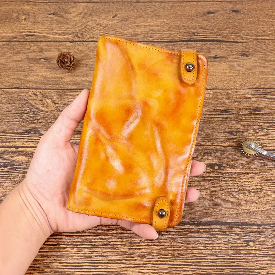 JMT-627658 Vintage Leather Multi-card Long Wallet with Coin Compartment and Money Clip