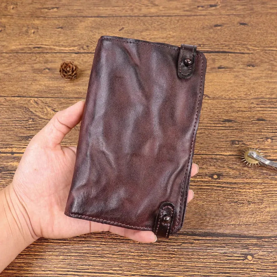 JMT-627658 Vintage Leather Multi-card Long Wallet with Coin Compartment and Money Clip