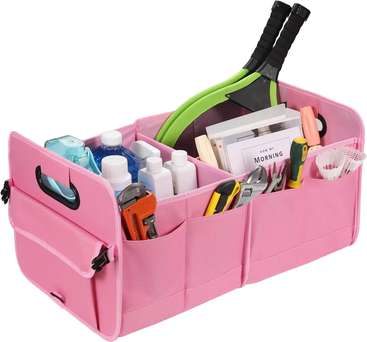 JMT-627914 Multi-Compartment Car Trunk Organizer - Waterproof 600D Oxford Polyester Storage Box with Anti-Slip Design