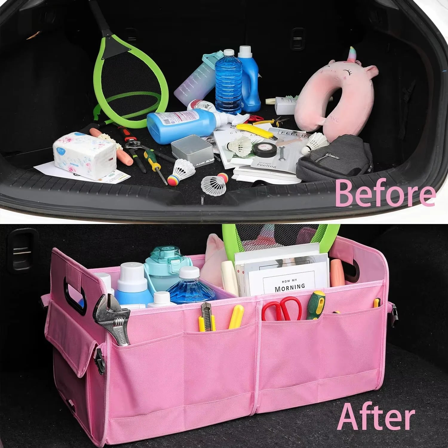 JMT-627914 Multi-Compartment Car Trunk Organizer - Waterproof 600D Oxford Polyester Storage Box with Anti-Slip Design