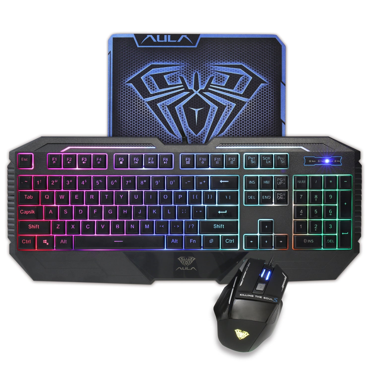 JMT-628746 Backlit Keyboard and Mouse Set with Multimedia Shortcuts and Adjustable DPI Modes