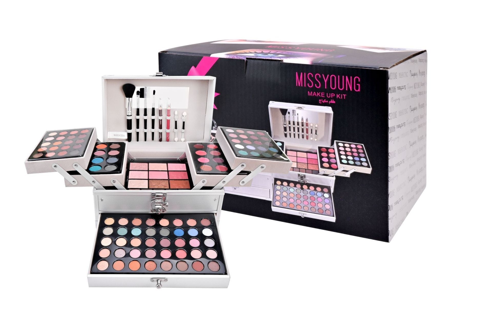 JMT-628874 Silver Eye Shadow and Blush Makeup Set with Lip Gloss and Brush