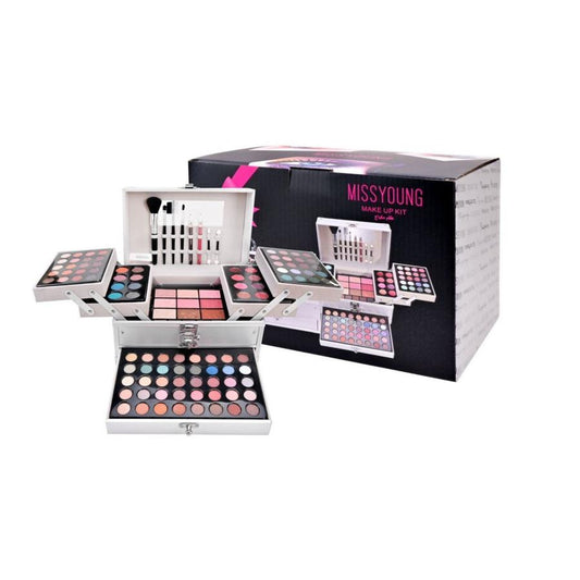 JMT-628874 Silver Eye Shadow and Blush Makeup Set with Lip Gloss and Brush
