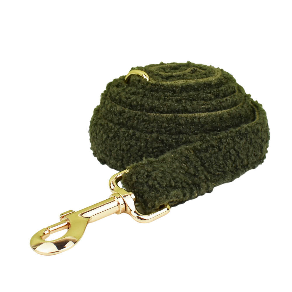 JMT-628938 Army Green Velvet Four-Piece Pet Collar and Vest Set with Leash and Bow