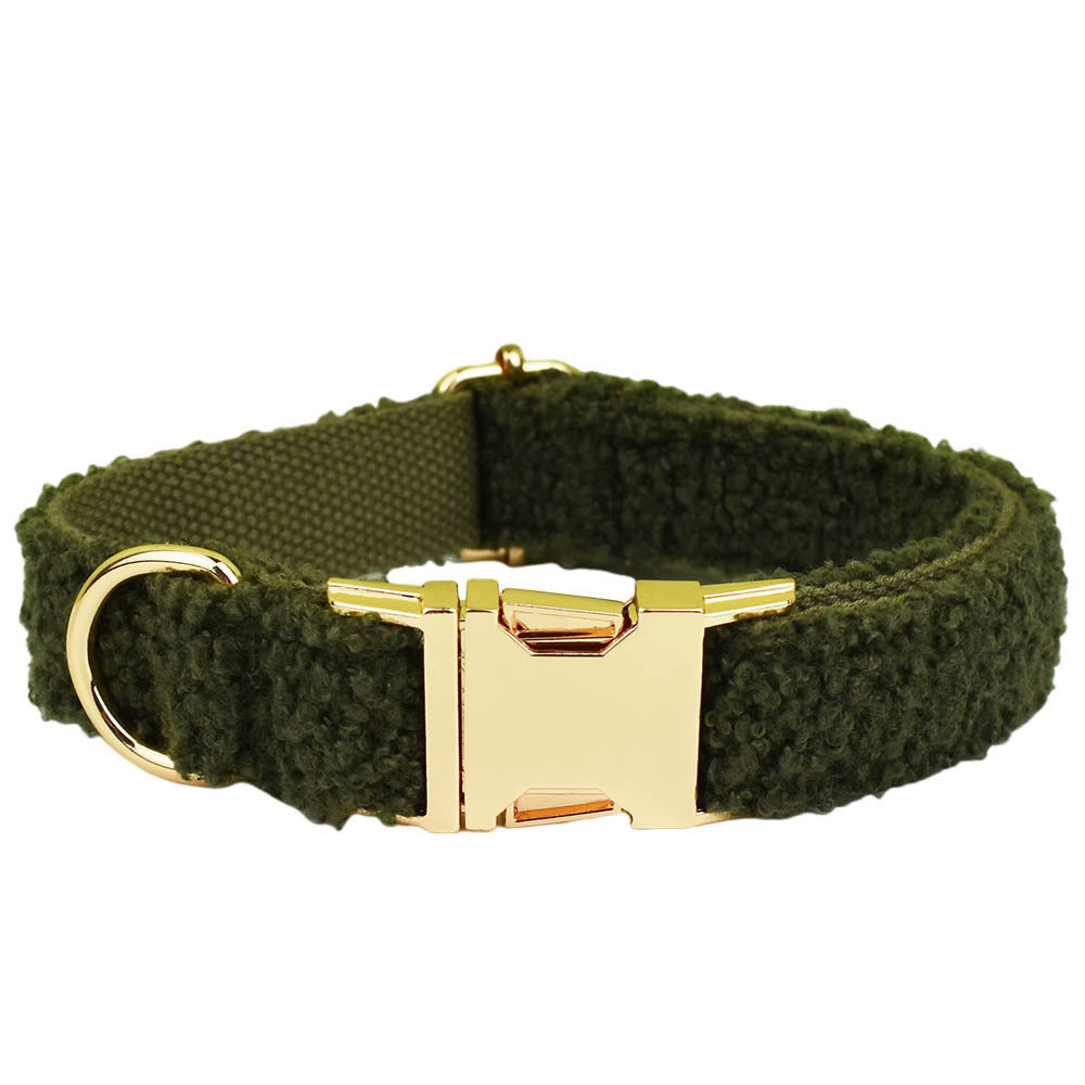 JMT-628938 Army Green Velvet Four-Piece Pet Collar and Vest Set with Leash and Bow