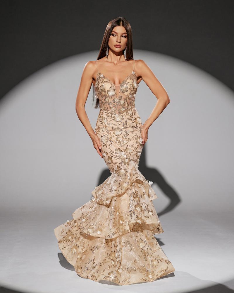 JMT-629514 Elegant Golden Evening Dress for Women - Model SH0217