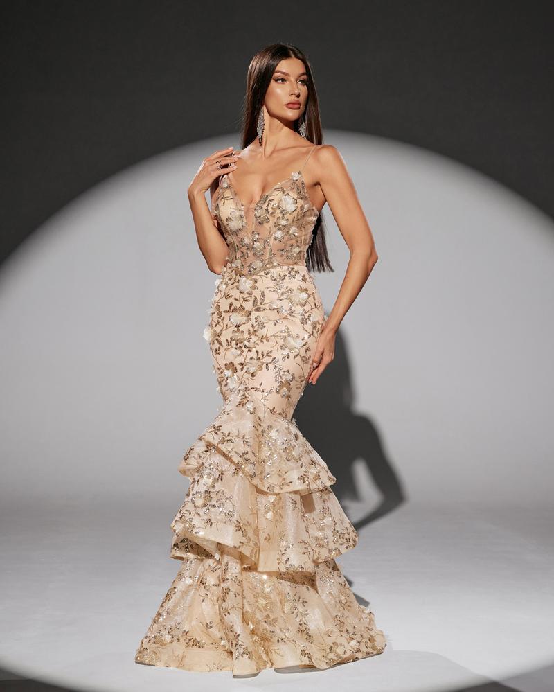 JMT-629514 Elegant Golden Evening Dress for Women - Model SH0217