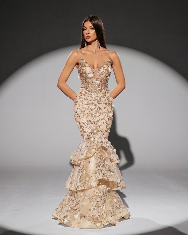 JMT-629514 Elegant Golden Evening Dress for Women - Model SH0217