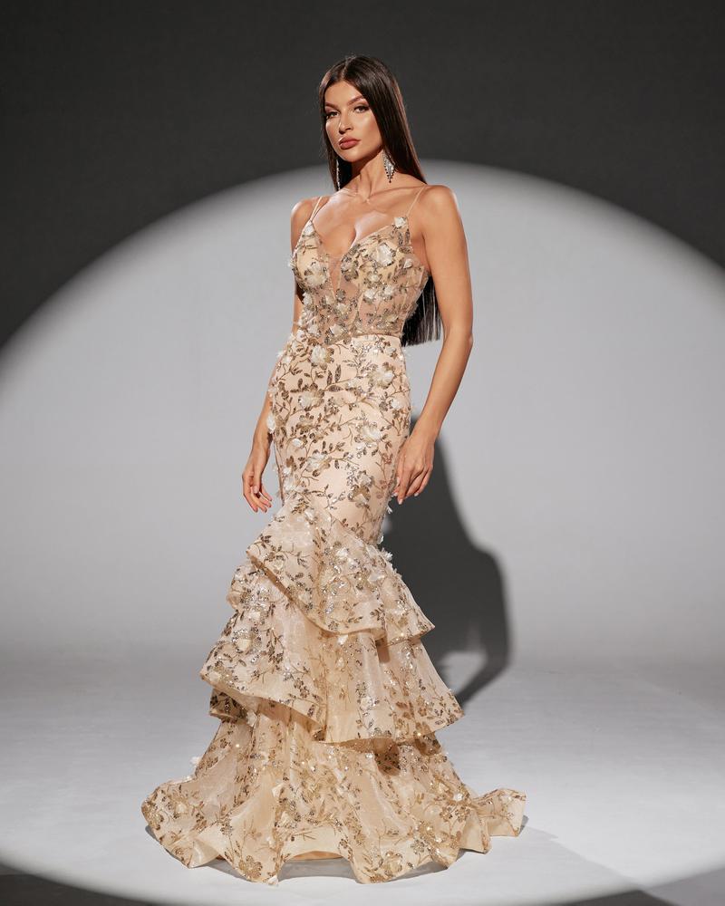 JMT-629514 Elegant Golden Evening Dress for Women - Model SH0217